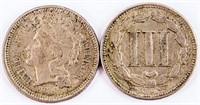 Coin 1865 & 1866 Nickel Three-Cent Pieces CH