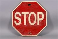 Very Early Wooden Hand Carved Antique Stop Sign,