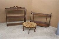 2 WALL MOUNT SHELVES AND FOOTSTOOL 24"X7"X20"