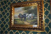 G.Roy Oil on Canvas work horse team 14.5" x 11"