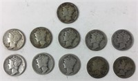 1930’S Mercury Dimes 90% Silver Coins lot of 11