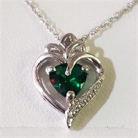 $100 Silver Simulated Emerald Necklace
