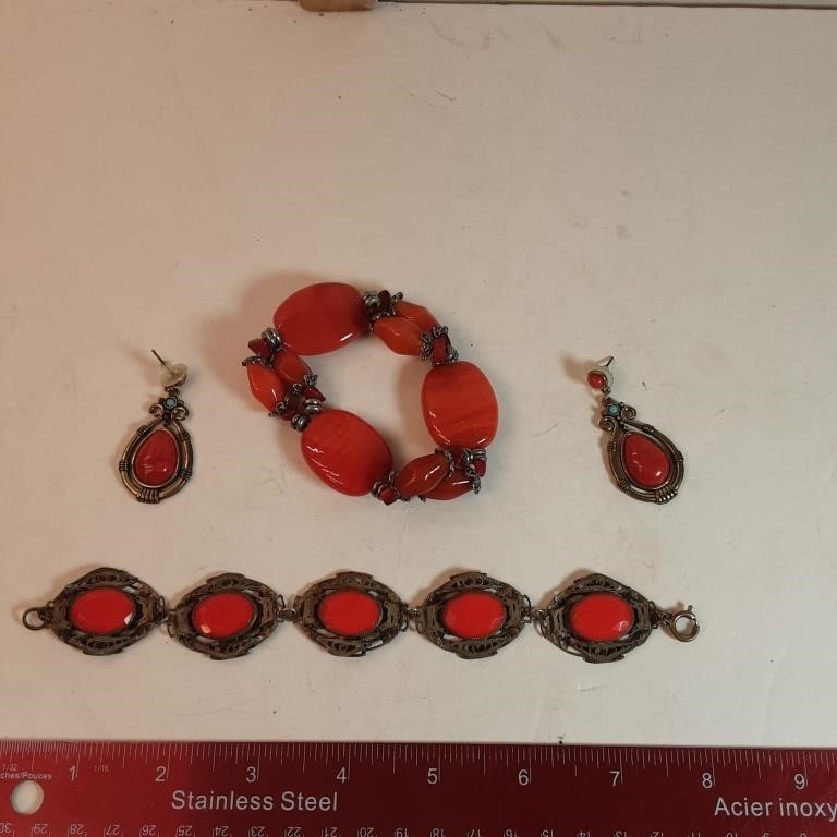 Red coral jewelry lot
