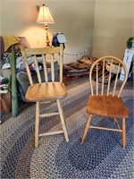 Vintage Wood Chair and Swivel Stool.