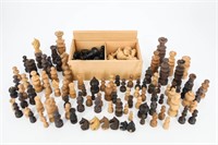 Complete Set of Wood Chess Pieces & 2 Partial Sets