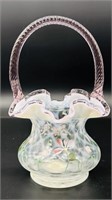 Fenton French Opal w/ Pink Crest HP Basket