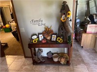 FALL DECOR, WOODEN CHURCH & 4' X 13" X 31" TABLE