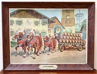 Vintage framed Lowenbrau wagon art
