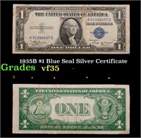 1935B $1 Blue Seal Silver Certificate Grades vf++