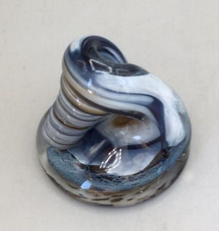 Swirled Blue Slag Glass Paperweight.