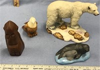 Lot of 4 Alaskan themed statues, bear, seal, billi