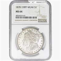 1878 7/8TF Morgan Silver Dollar NGC MS64 Weak