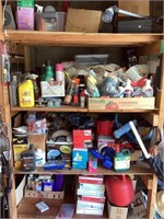Contents of 4 shelves with car care items, etc.