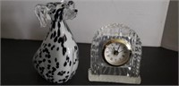 Glass Dalmatian dog and glass clock