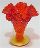 * Vintage Fenton Amberina Orange Hobnail Vase -