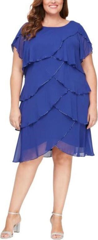 SLNY Women's 22 Capelet Tier Dress, Blue 22