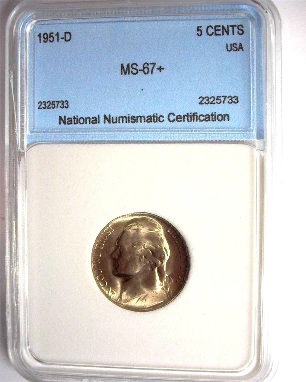 1951-D Nickel MS67+ LISTS FOR $250