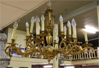Rococo Sixteen Light Brass Chandelier.