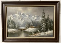(M) R.Scott Winter Mountain Forest Oil Painting