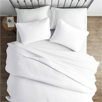 White Microfiber King Quilted Coverlet Set