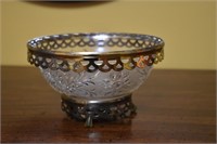 Silver Metal Footed Glass Candy Dish