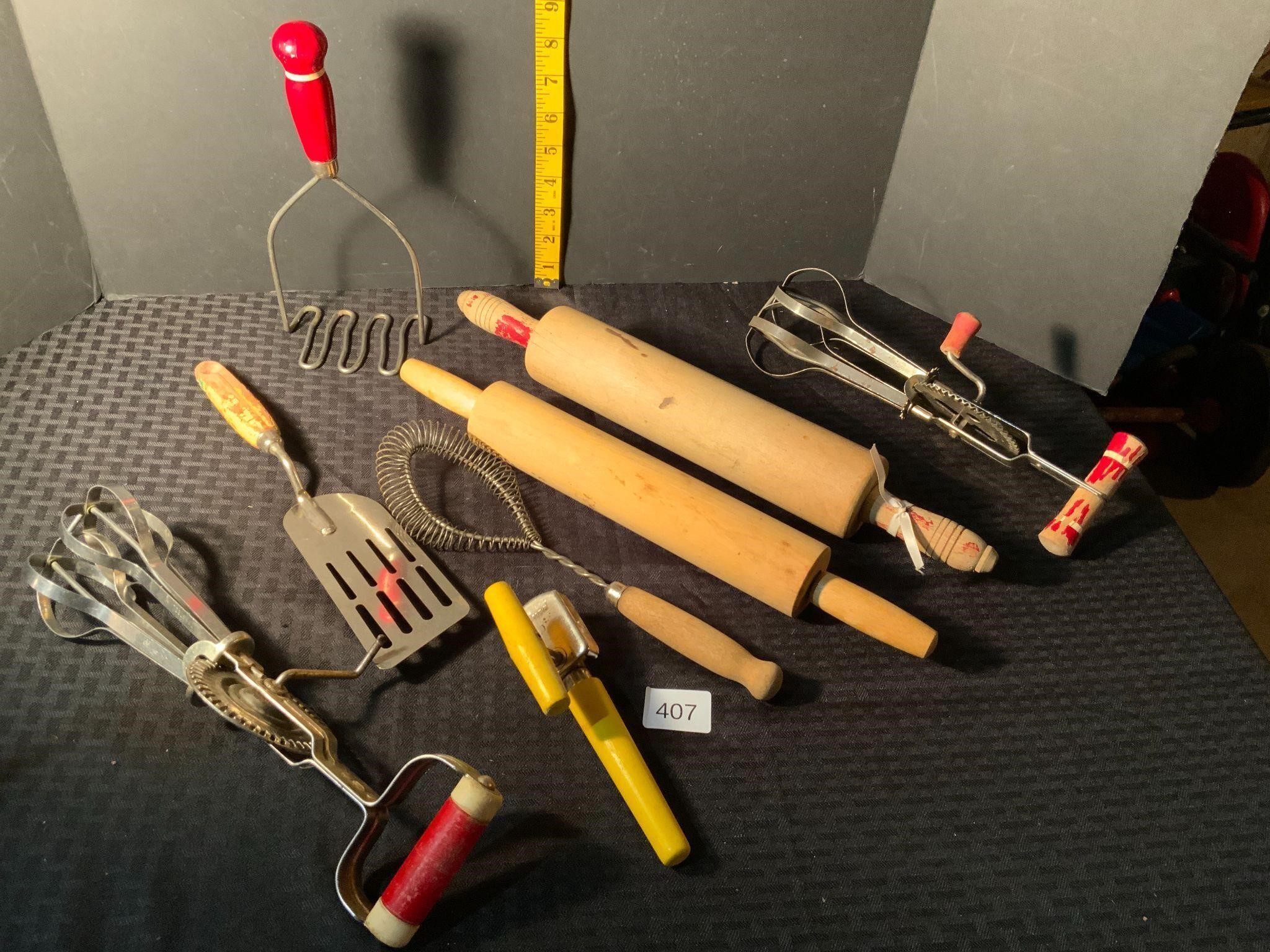 Vintage Rolling Pins Wood Handled Kitchen Utensils