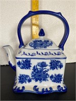 Blue and White Floral Teapot