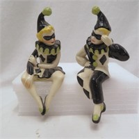 Pierrot & Pierrette Harlequin Clown Shelf Sitters