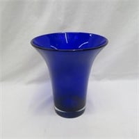 Cobalt Flared Glass Vase - Clear Block Base