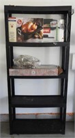 Lot #3592 - Plastic four tier shelf and contents