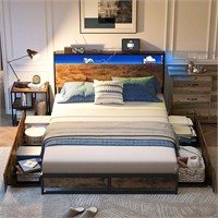 Full Size Bed Frame with 4 Drawers & LED Headboard