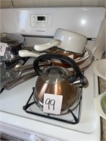 T-fal pots & Copper Chef skillets tea kettle