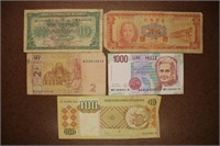 Lot of 5 Assorted Foreign Currency