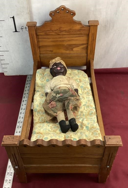 Early 1900s Black Americana Doll and Bed