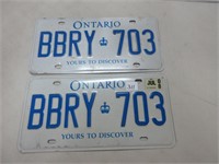 MATCHING PAIR OF ONT LICENSE PLATES