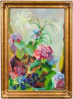 CK Nelson "Tropical Flowers" Oil on Canvas, 1945