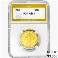 1881 $10 Gold Eagle PGA MS63