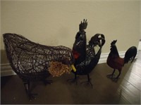3 Metal Rooster / Chicken Decors