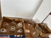 (11) Glass Lamp Shades, (4) Glass Jars