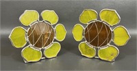 Two Vintage Stained Glass Sunflowers