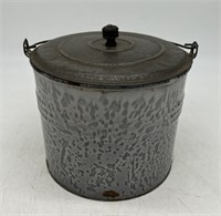 Vintage Enamelware Bucket/Lunch Pail w/Lid, Handle