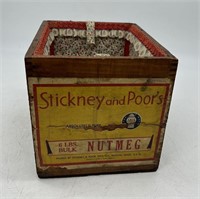Vintage Stickney & Poor's 6lb. Nutmeg Wooden Box w