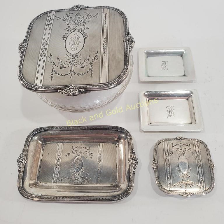 9.6 Oz Sterling Silver Trays, Dresser Jar, & More