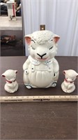 Bisque Lamb cookie jar w/salt & pepper shaker