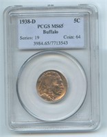 1938-D Buffalo Nickel - PCGS MS65