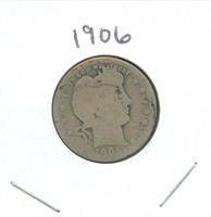 1906 Barber Silver Quarter