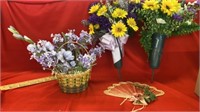 CEMETERY FLOWERS, BASKET AND FAN