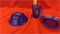 SHIRLEY TEMPLE PITCHER , BOWL & BLUE PLATE