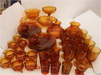 Large Set of Dark Amber Glass Dishes: 4-Serving