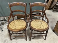 Pair of Chairs w/Wicker Seats (1 has a hole)